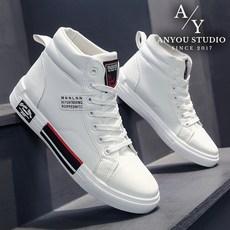ANYOU 남성 캐주얼 하이탑 스니커즈 스트릿 패션 트렌디 데일리 통기성 키높이 미니멀 클래식 가죽 운동화 남자 레이스업 캠퍼스 신발