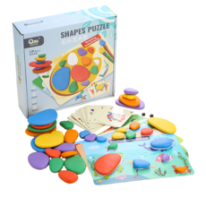 彩虹鵝卵石益智玩具 色彩認知 動物拼圖, 1套, 98pcs(送40張造型卡片+20張場景, 彩色, 98片