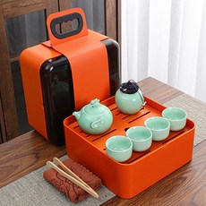 AKRUA 여행 다도 다기세트 전통다기세트 고급 4인다기세트 휴대용 캠핑용 다기세트 명절 어버이날 집들이 선물, 그린, 1개