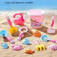 5pcs/14pcs 어린이 만화 토끼 해변 덤프 트럭 휴대용 버킷 하우스 놀이 물 모래 무작위 색상 및 스타일, 14pcs, 1개