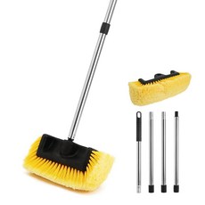 Yocada 5면 세차 브러시 154.9cm(61인치) 길이 손잡이 긁힘 없음 30.5cm(12인치) 부드러운 빗살 브러시 세차 청소 대걸레 자동차 SUV RV, Yocada 5면 세차 브러시, 154.9cm(61인치