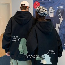 YAPOGI [두 조각] 커플 착용 2021 가을 겨울 새로운 양털 안감 스웨터 남자와 여자 느슨한 틈새 YAPOGI
