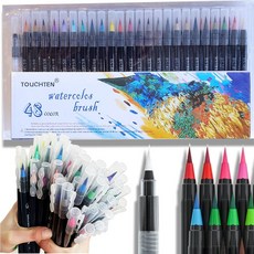 워터 컬러 브러쉬 붓펜 캘리그라피 브러쉬 세트 미술 수채화 물붓 펜, 1개, 48색+워터브러쉬2개
