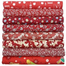 AUFODARA Aufodata 8피스 50cm x 50cm(19.6인치 19.6인치) 면 원단 사각형 퀼팅 패치워크 꽃무늬 패턴 프리컷 DIY 바느질 공예 공예용 (그린) 2, 레드