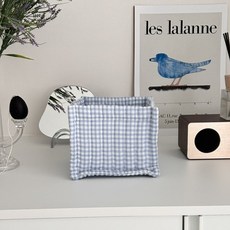 【林豆桑】現貨 韓系格子收納籃 馬卡龍格紋收納藍 家居裝飾 收納框 ins風收納藍, 03 藍色, 1個