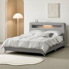 알파침대 모네 LED 패브릭 평상형 침대프레임 (다릿발포함) SS/D/Q/K/LK, 진그레이