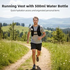 [아마존4.5+ 미국출고 202252] 500ml 물병이 있는 러닝 조끼 조절 가능한 가슴 스트랩 하이드레이션 백팩 야외용 폴리에스터 마라톤 조끼, [아마존4.5+ 미국출고 202252] 500ml 물병