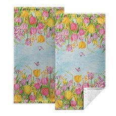 KwLEG 레그h 핑크 나비 핸드 타월 봄 여름 주방 수채화 장미 꽃무늬 목욕 36.6 x 71.1cm(14.4 28.3인치) 욕실 호텔 게스트 페이스 스포츠용 부드러운 접시, 튤립과 나비