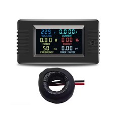 Peacefair PZEM-022 디지털 스마트 에너지 미터 단일 LCD 디스플레이 컬러 스크린 6in1 전압계 Kwh 미터 전력계 + 코일 CT, 63A,검은색, 1개