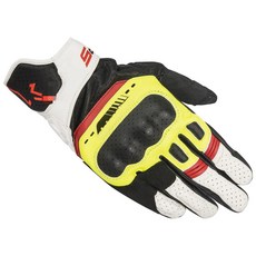 颶風騎士 SP5 機車手套 夏季騎行防摔耐磨真皮觸屏賽車手套, 黑白黃紅,M