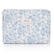 허니티 메이크업 파우치 퀄티드 화장품 가방 여성용 대형 플로럴 정리함, 1PCS-Blue-White2