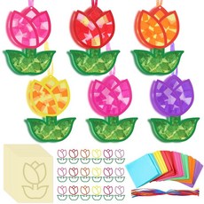 JarThenaAMCS 24피스 튤립 공예 키트 선캐처 공예 다채로운 봄 꽃 티슈 페이퍼 사인 어머니의 날 봄 파티 선물 창문 아트 DIY 프로젝트