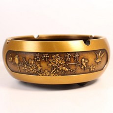黃銅煙灰缸 桌面裝飾擺件 中式復古 客廳辦公室擺件, 1個, 小號花開富貴 仿古色, 仿古色, 小號花開富貴