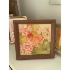 錦鯉國畫 純手繪 中式國風裝飾畫 金魚蘭壽 泰獅好運 20.3*20.3cm, 栗色,20.3*20.3cm