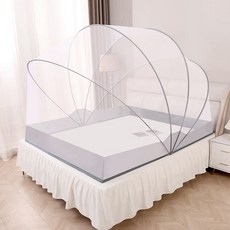 透氣防蚊蒙古包摺疊蚊帳, 升級款防蚊包邊青色,190*81*116（牀0.9-1米）