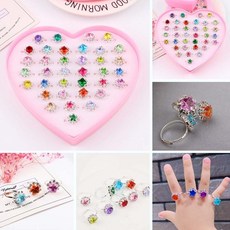 프리미엄 큐빅 보석 반지 36개 세트 하트 케이스 포장 공주 여자 학원 병원 선물 어린이