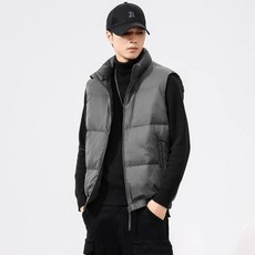 羽絨背心男款冬季防風保暖大尺碼外套青少年學生加厚防寒夾克立領口袋棉服禦寒白鴨絨鋪棉外套