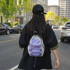 登山包戶外新款撞色旅行包雙肩包輕便揹包騎行運動書包, 紫色中號