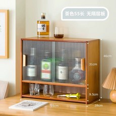 일본식 원목 그릇장 소형 찬장 홈카페 조미료 수납장, M. 클래식 갈색 55cm 높이추가
