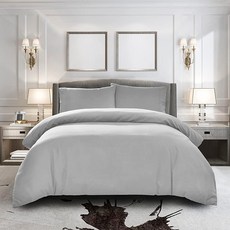 이불 커버 킹 [3개 라이트 그레이] - 지퍼 플랩이 있는 프로텍터 1개와 베개 2개 호텔 럭셔리 1800 브러시드 극세사 매우 부드럽고 시원하며 통기성이 좋으며 미포함 15, 이불 커버 킹 [3개, 라이트 그레이] - 지퍼 플랩이