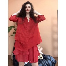 大尺碼套裝 歐洲站休閒寬鬆遮肉中長款襯衫高腰短褲兩件套女夏季新款