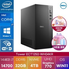 DELL PC Tower ECT1250-WH04KR i7-14700 UHD 770 WIN11 학업용 대학생 데스크탑, WIN11 Pro, 4TB, 32GB