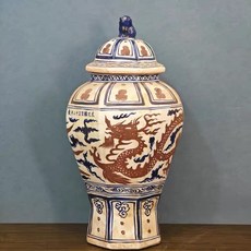 青花釉裏紅手繪龍鳳八方將軍罐, 如圖所示