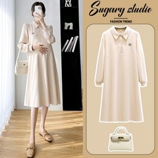 임산부하객룩 만삭 임신복 키큰 꾸안꾸 드레스 베이지 네이비 카라 스커트 빅사이즈 편한 오피스임부복