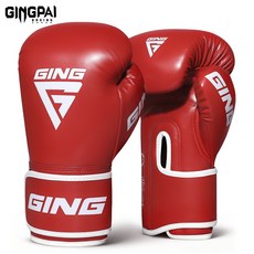 GINGPAI 전문 손목일체형 복싱글러브 고밀도 쿠션 손목 보호 복싱 장갑 8/10/12oz 남녀 공용, 1세트, 레드