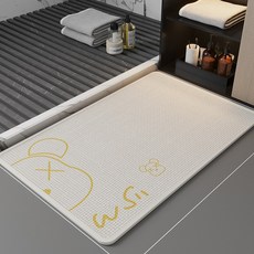 硅藻泥浴室地墊 防滑吸水速幹 入戶門墊絲圈防滑, 1個, 米白-金半熊