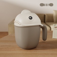 大嘴魚花灑盃 食品級PE加厚耐摔大容量寶寶洗澡舀水瓢嬰兒洗頭盃兒童花灑沐浴用品, 1個, 暮雲灰-大嘴魚花灑盃