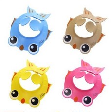 護耳洗頭帽卡通金魚洗頭帽，嬰幼兒兒童寶寶洗澡浴帽，加大可調節護耳設計, 粉色, 1個