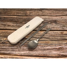 LUCUKU鈦環保餐具組3件式 鈦筷子 鈦湯匙 收納盒 超輕量 登山露營鈦餐具, 1個, 銀色