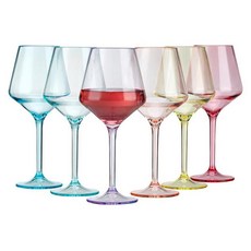 ZAINCA 473.2ml(16온스) 플라스틱 스템 와인 잔 다목적 아킬릭 잔 6개 세트 재사용 가능한 비산 방지 식기세척기 사용 가능, Multicolor