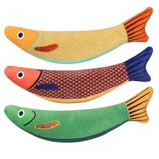 모카네코 고양이장난감 뒷발팡팡 캣닢 물고기인형 3개 세트, 노랑1P,빨강1P,연두1P, 1세트