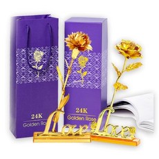 사랑과 존경의 24K Gold 카네이션 장미 꽃, 금장미, 1개