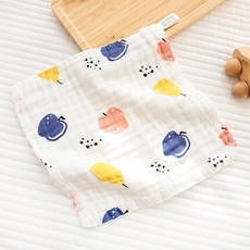 六層紗布口水巾方巾小方巾：柔軟吸水、多用途寶寶手帕、兒童洗臉巾、幼兒園必備, 1個, 67-彩色小蘋果【30*30】