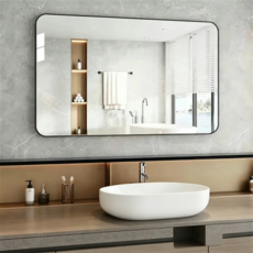 浴室鏡子 圓角長方形鏡子, 黑