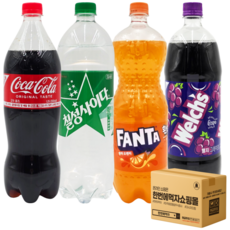 [한번에먹자] 대용량 탄산세트 4종 혼합 ( 코카콜라 업소용 + 칠성사이다 업소용 + 환타 오렌지 + 웰치스 포도 ) 사무실음료 가정용 업소 당구장 노래방 식자재, 4개, 1.2L