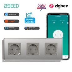 BSEED 지그비 전원 모니터 스마트 소켓 유리 전원 소켓 USB C타입 AC 20W 포트 투야 스마트 라이프 알 제어 EU 표준, 1개, 12 228mm Gray