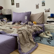 日式復古慵懶條紋水洗棉夏涼被四件套夏天空調被可水洗夏季薄被芯, 150x200cm單夏被