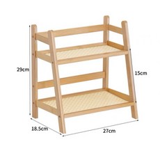 元槿 YUAN JIN 木質仿藤編雙層架 桌面置物整理架 盆栽展示收納架, 仿藤編層架-小款（長27cm)