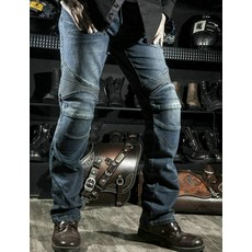 여름 오토바이 바지 청 남성 라이딩 청바지 높은, B_보호 장비 없이 블루 바지를 입었습니다.