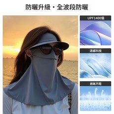 防曬面罩 全臉遮陽 冰絲護頸 口罩, 升級UPF50 深黛灰, 錦綸面料UPF50