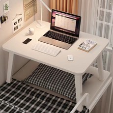 加高床上折疊小桌子大學習電腦書桌宿捨臥室懶人傢用喫飯寫字, 暖白色【60*40】高29