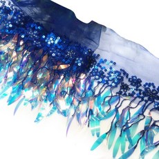 1야드 스팽글 태슬 프린지 플로럴 튤 레이스 리본 트림 가장자리 에징 트리밍 원단 자수 아플리케 재봉 공예, 파란색