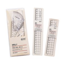 格子 無印風直尺套組，含角度尺、量角器、三角板，學生尺子四件套，開學必備學習文具用品, 1個, 無印風 格子 15CM直尺 (一支)