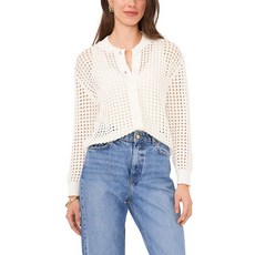 LANYO LILI 여성용 화이트 오픈 니트 버튼업 가디건 스웨터 긴소매 크로셰 스타일 화이트. S