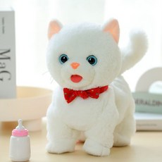 아기 전동 짖는 강아지 애착인형 어린이 선물 1개, 1세트, 2308-화이트 캣 리드줄 업그레이드 버전 혀 핥기+터