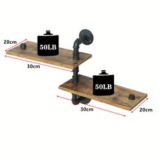 慶大鑫 工業風 雙層 木質鐵管置物架 承重50磅, 木板長:30+30cm 寬20cm, 1層